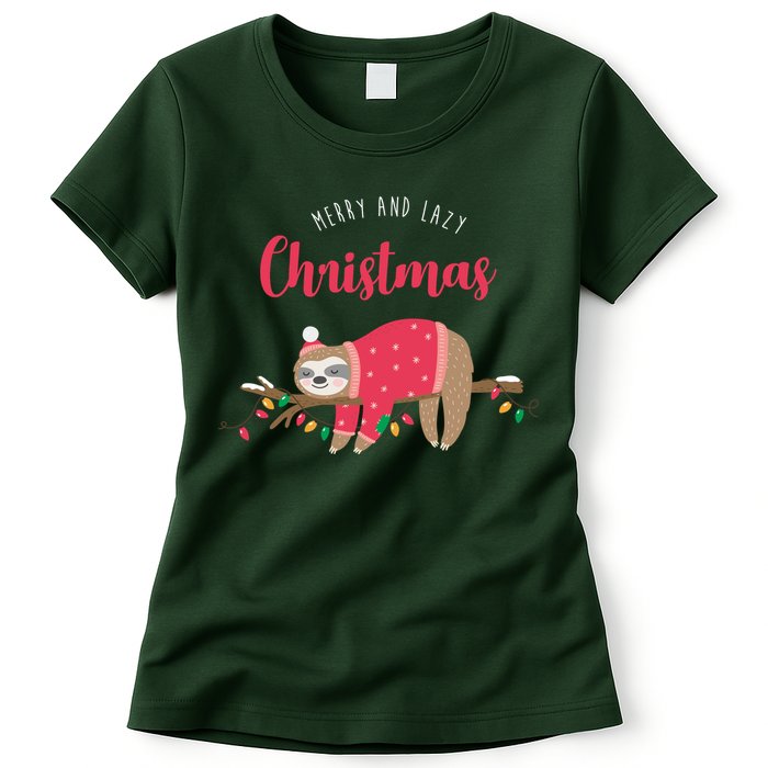 Merry And Lazy Christmas Cute Sloth Womens T-Shirt