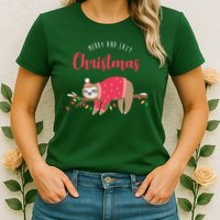 Merry And Lazy Christmas Cute Sloth Womens T-Shirt