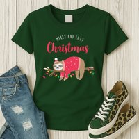 Merry And Lazy Christmas Cute Sloth Womens T-Shirt