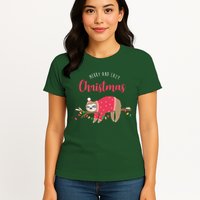 Merry And Lazy Christmas Cute Sloth Womens T-Shirt