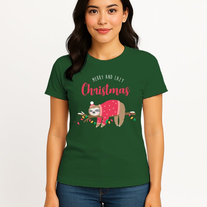 Merry And Lazy Christmas Cute Sloth Womens T-Shirt
