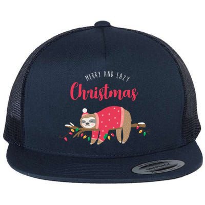 Merry And Lazy Christmas Cute Sloth Flat Bill Trucker Hat