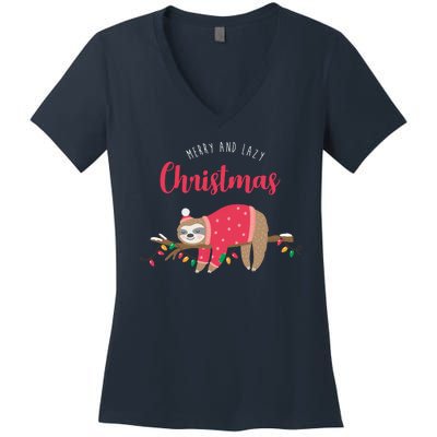 Merry And Lazy Christmas Cute Sloth Women's V-Neck T-Shirt