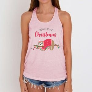 Merry And Lazy Christmas Cute Sloth Women's Knotted Racerback Tank