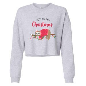 Merry And Lazy Christmas Cute Sloth Cropped Pullover Crew