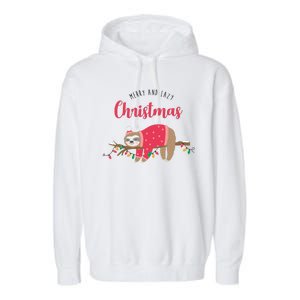 Merry And Lazy Christmas Cute Sloth Garment-Dyed Fleece Hoodie