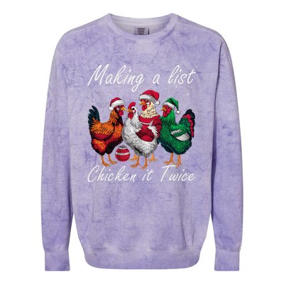 Making A List Chicken It Twice Funny Chicken Santa Hat Xmas Colorblast Crewneck Sweatshirt