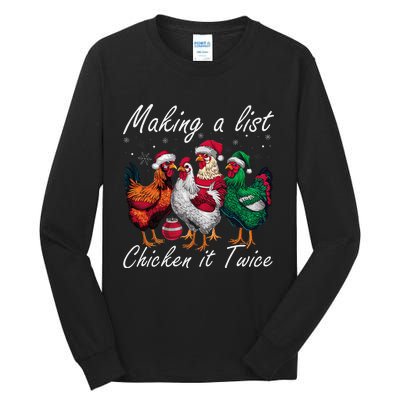 Making A List Chicken It Twice Funny Chicken Santa Hat Xmas Tall Long Sleeve T-Shirt