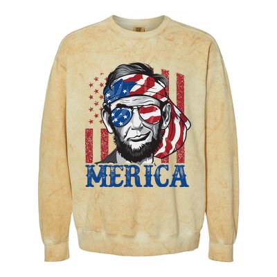 Merica Abraham Lincoln 4th Of July American Flag Colorblast Crewneck Sweatshirt