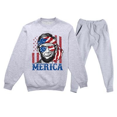 Merica Abraham Lincoln 4th Of July American Flag Premium Crewneck Sweatsuit Set