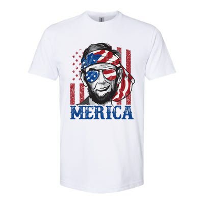 Merica Abraham Lincoln 4th Of July American Flag Softstyle® CVC T-Shirt