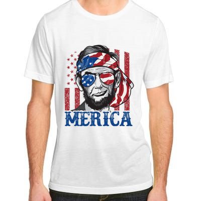 Merica Abraham Lincoln 4th Of July American Flag Adult ChromaSoft Performance T-Shirt