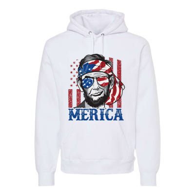 Merica Abraham Lincoln 4th Of July American Flag Premium Hoodie