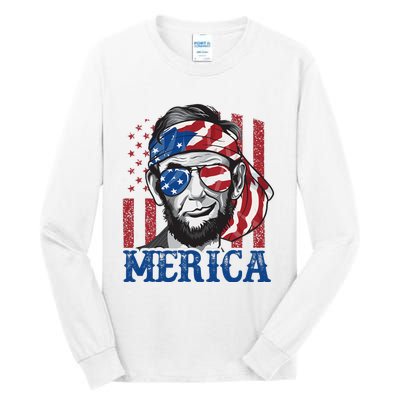 Merica Abraham Lincoln 4th Of July American Flag Tall Long Sleeve T-Shirt