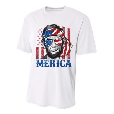 Merica Abraham Lincoln 4th Of July American Flag Performance Sprint T-Shirt