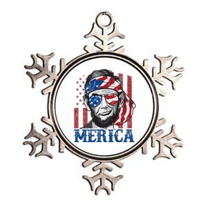 Merica Abraham Lincoln 4th Of July American Flag Metallic Star Ornament