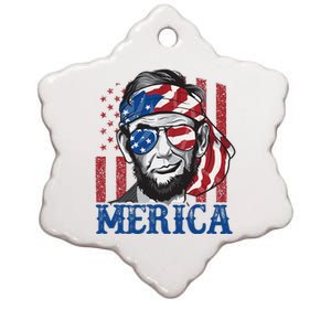 Merica Abraham Lincoln 4th Of July American Flag Ceramic Star Ornament