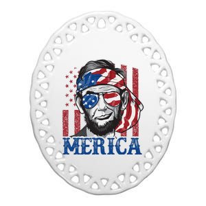 Merica Abraham Lincoln 4th Of July American Flag Ceramic Oval Ornament