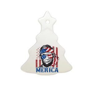 Merica Abraham Lincoln 4th Of July American Flag Ceramic Tree Ornament