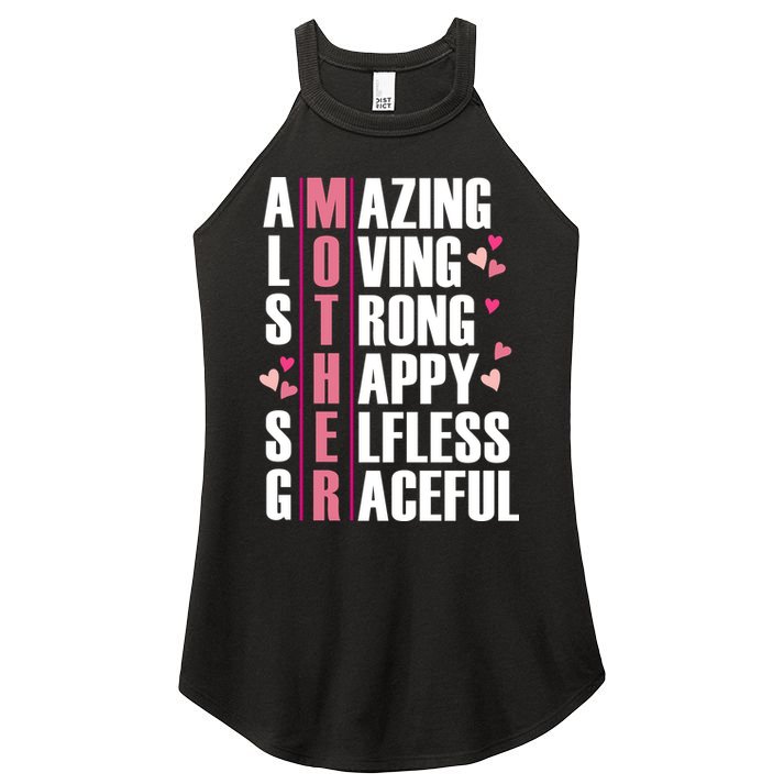 Mother Amazing Loving Strong Happy Selfless Graceful Women's Perfect Tri Rocker Tank