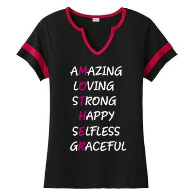 Mother Amazing Loving Strong Happy Selfless Graceful Mom Gift Ladies Halftime Notch Neck Tee