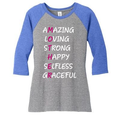 Mother Amazing Loving Strong Happy Selfless Graceful Mom Gift Women's Tri-Blend 3/4-Sleeve Raglan Shirt