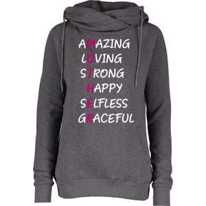 Mother Amazing Loving Strong Happy Selfless Graceful Mom Gift Womens Funnel Neck Pullover Hood