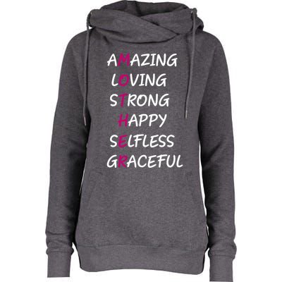 Mother Amazing Loving Strong Happy Selfless Graceful Mom Gift Womens Funnel Neck Pullover Hood