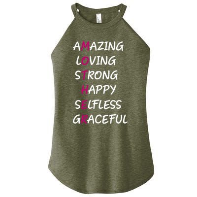 Mother Amazing Loving Strong Happy Selfless Graceful Mom Gift Women's Perfect Tri Rocker Tank