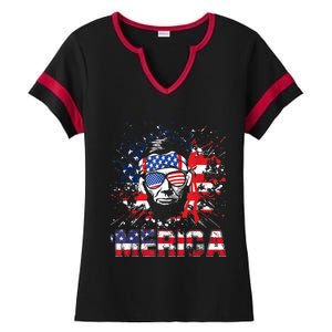 Merica Abe Lincoln 4th Of July Murica Patriotic Ladies Halftime Notch Neck Tee