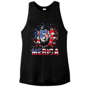 Merica Abe Lincoln 4th Of July Murica Patriotic Ladies PosiCharge Tri-Blend Wicking Tank