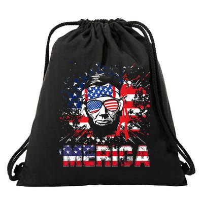 Merica Abe Lincoln 4th Of July Murica Patriotic Drawstring Bag