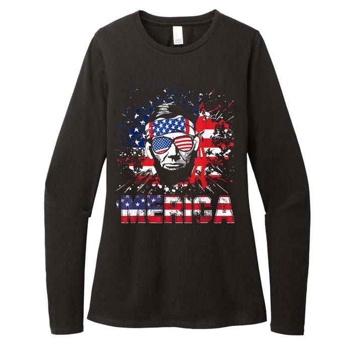 Merica Abe Lincoln 4th Of July Murica Patriotic Womens CVC Long Sleeve Shirt