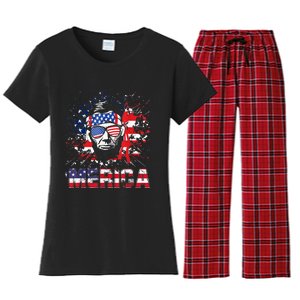 Merica Abe Lincoln 4th Of July Murica Patriotic Women's Flannel Pajama Set