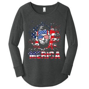 Merica Abe Lincoln 4th Of July Murica Patriotic Women's Perfect Tri Tunic Long Sleeve Shirt