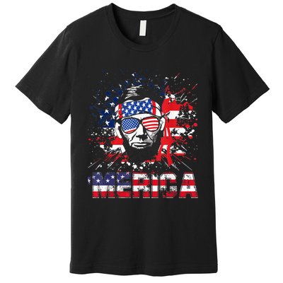 Merica Abe Lincoln 4th Of July Murica Patriotic Premium T-Shirt