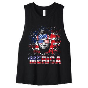 Merica Abe Lincoln 4th Of July Murica Patriotic Women's Racerback Cropped Tank