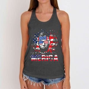 Merica Abe Lincoln 4th Of July Murica Patriotic Women's Knotted Racerback Tank