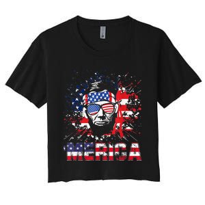 Merica Abe Lincoln 4th Of July Murica Patriotic Women's Crop Top Tee