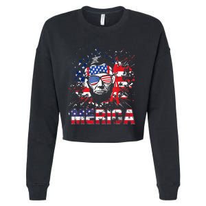 Merica Abe Lincoln 4th Of July Murica Patriotic Cropped Pullover Crew