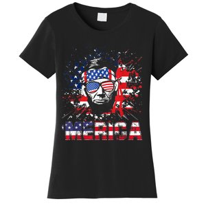 Merica Abe Lincoln 4th Of July Murica Patriotic Women's T-Shirt