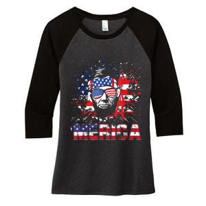 Merica Abe Lincoln 4th Of July Murica Patriotic Women's Tri-Blend 3/4-Sleeve Raglan Shirt