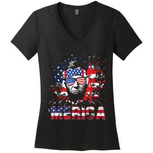 Merica Abe Lincoln 4th Of July Murica Patriotic Women's V-Neck T-Shirt