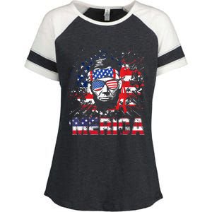 Merica Abe Lincoln 4th Of July Murica Patriotic Enza Ladies Jersey Colorblock Tee