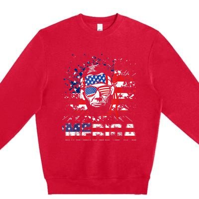 Merica Abe Lincoln 4th Of July Murica Patriotic Premium Crewneck Sweatshirt