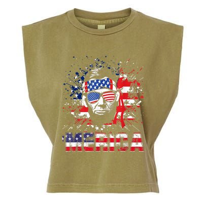 Merica Abe Lincoln 4th Of July Murica Patriotic Garment-Dyed Women's Muscle Tee