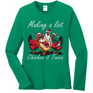 Making A List Chicken It Twice Funny Chicken Santa Hat Xmas Ladies Long Sleeve Shirt