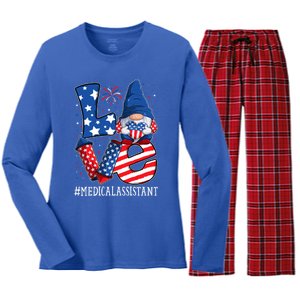 Medical Assistant Love 4th Of July Gnome Usa Patriotic Gift Women's Long Sleeve Flannel Pajama Set 