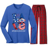 Medical Assistant Love 4th Of July Gnome Usa Patriotic Gift Women's Long Sleeve Flannel Pajama Set 