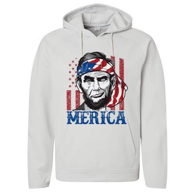 Merica Abraham Lincoln American Flag Performance Fleece Hoodie